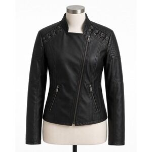 Faux Leather Moto Jacket Black Women's Amazon Brand No Size Tag